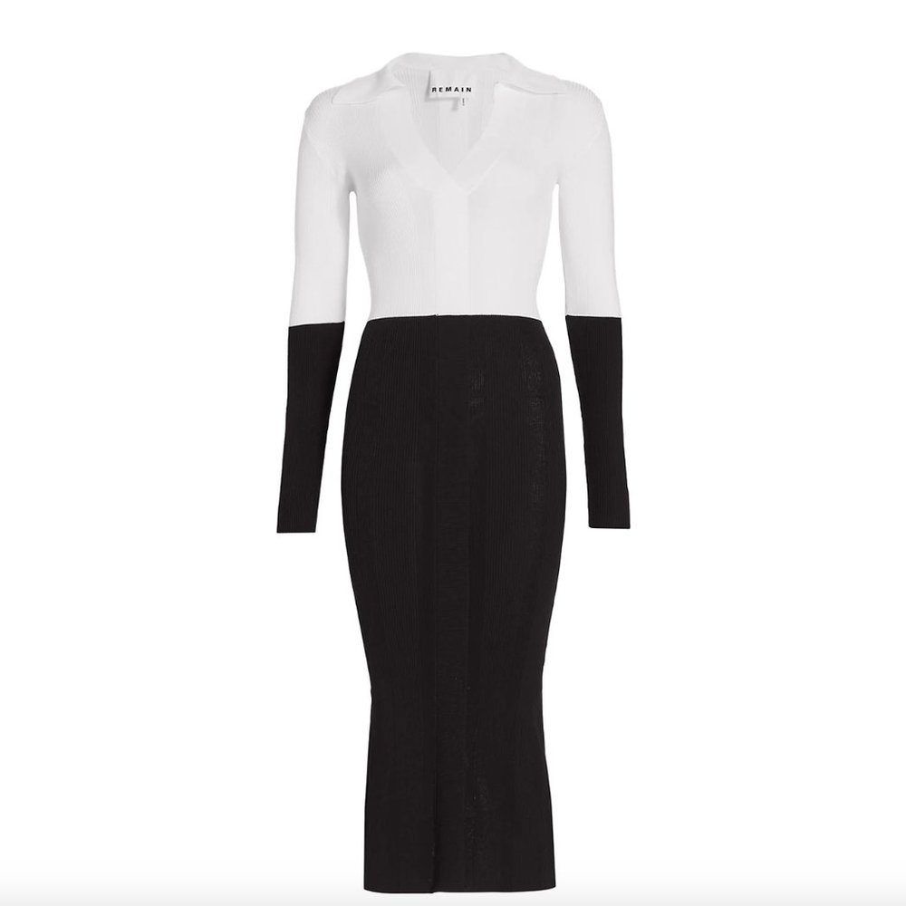 REMAIN Birger Christensen Joy Two-Tone Knit Midi Dress Size 8 NWOT